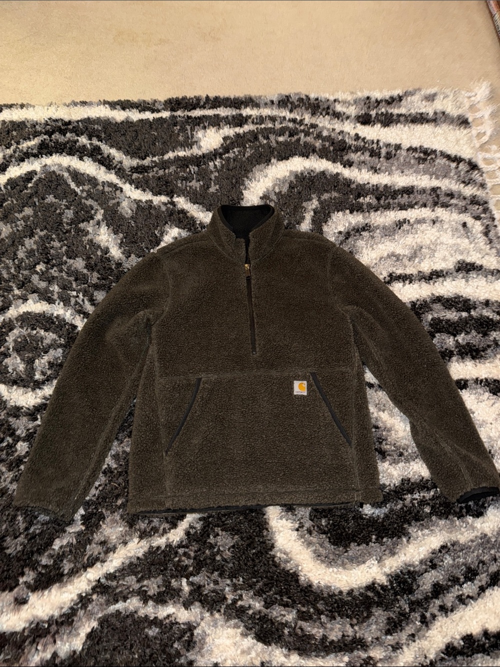Loose Fit Small Carhartt Olive Sherpa Zip Pullover